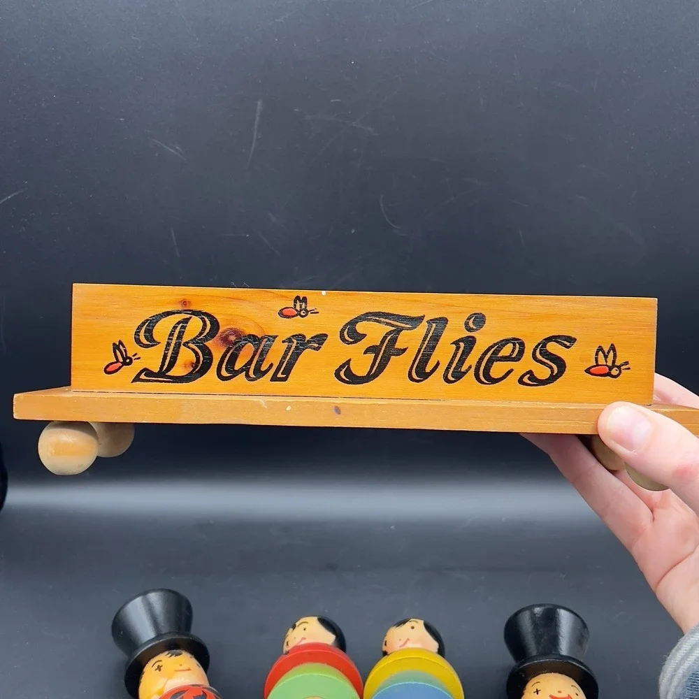VTG Barware Wooden 'Bar Flies' Bar Caddy w/4 Tools 10